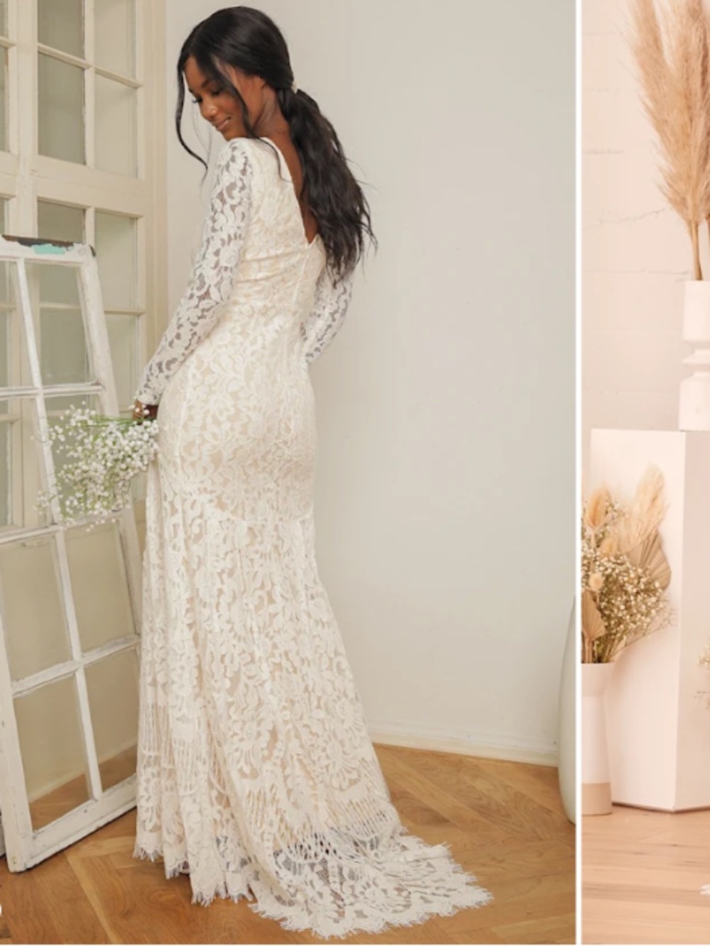 LULU's Sexy Romantic Flowy Lace Bridal Shower Elopement Reception Gown - Picture 7 of 11